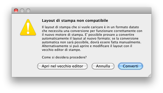 layout non compatibile