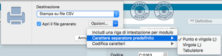 opzioni csv